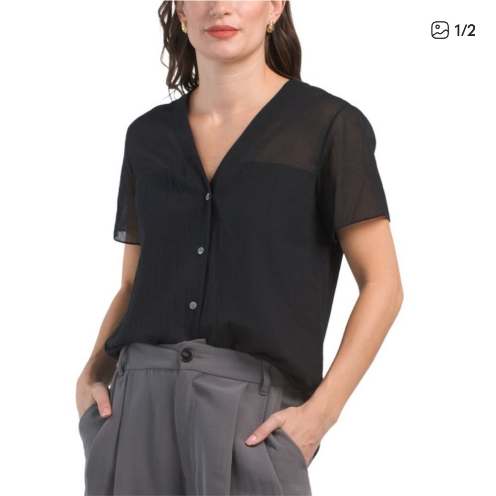 Theory Black Sheer Short Sleeve Top